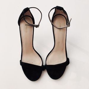 EXPRESS Black Suede Ankle Strap Heels